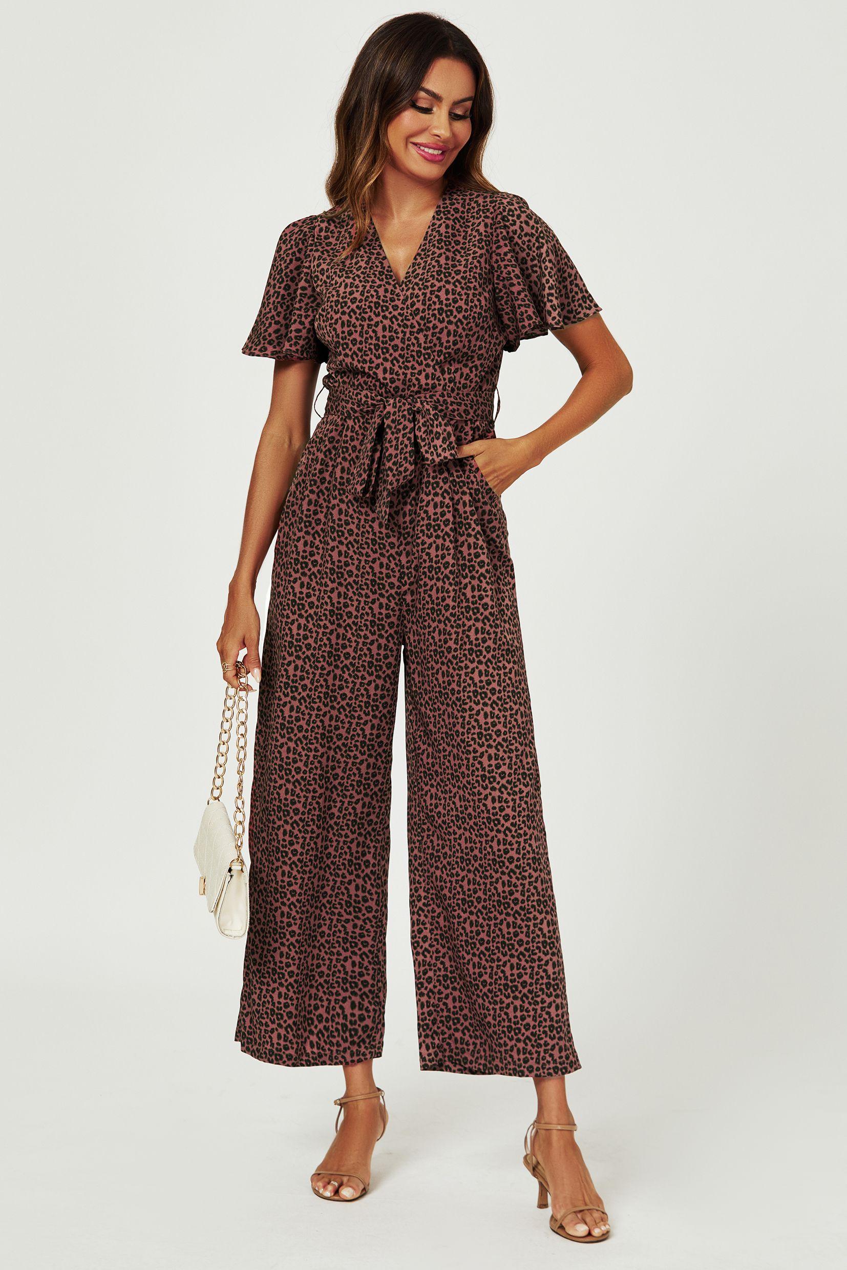 Leopard Print Wrap Top Jumpsuit In Rusty by FS COLLECTION