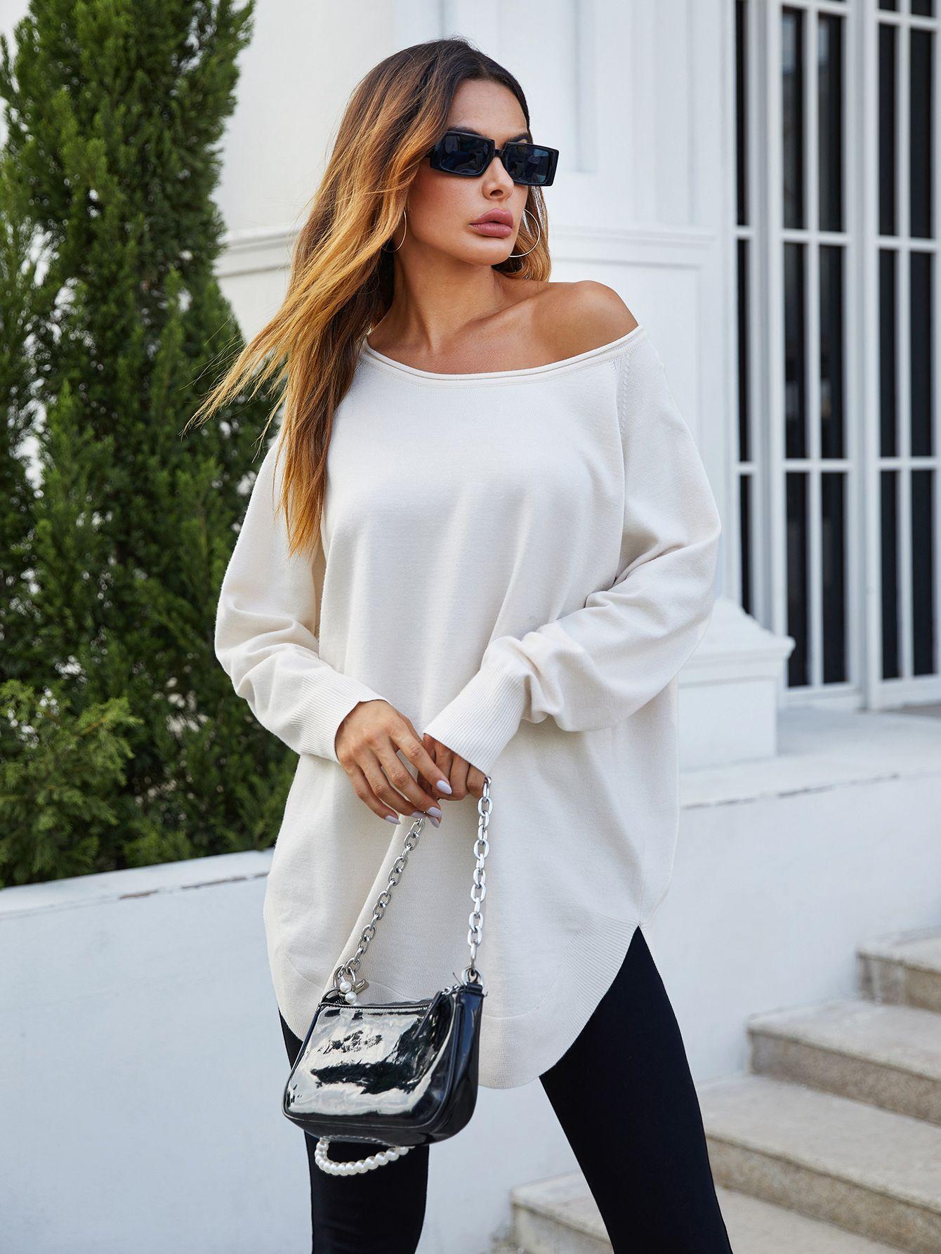 Oversize Knitted Jumper Top In Ecru by FS COLLECTION