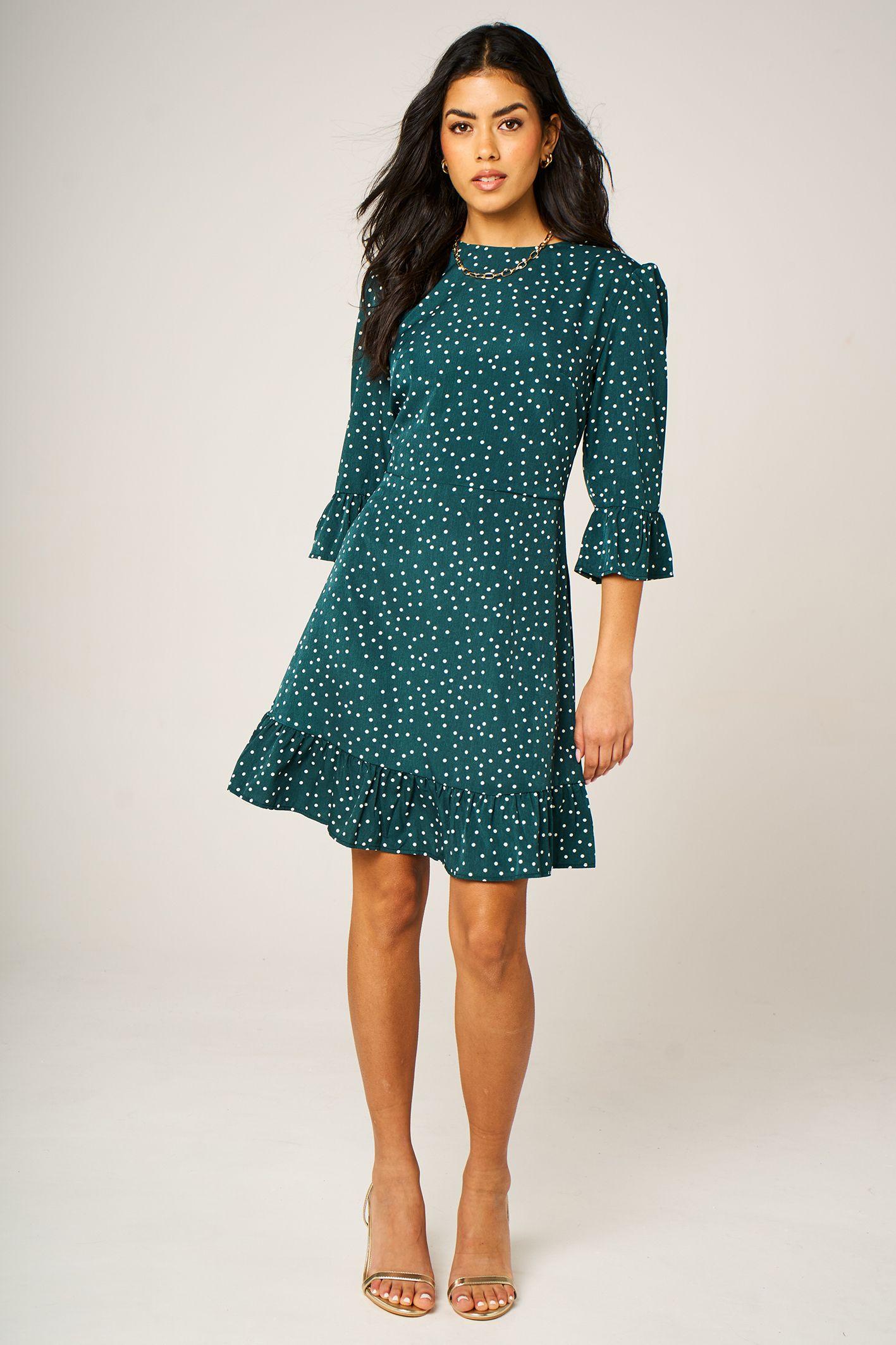 Polka Dot Frill Hem Mini Dress by FS COLLECTION