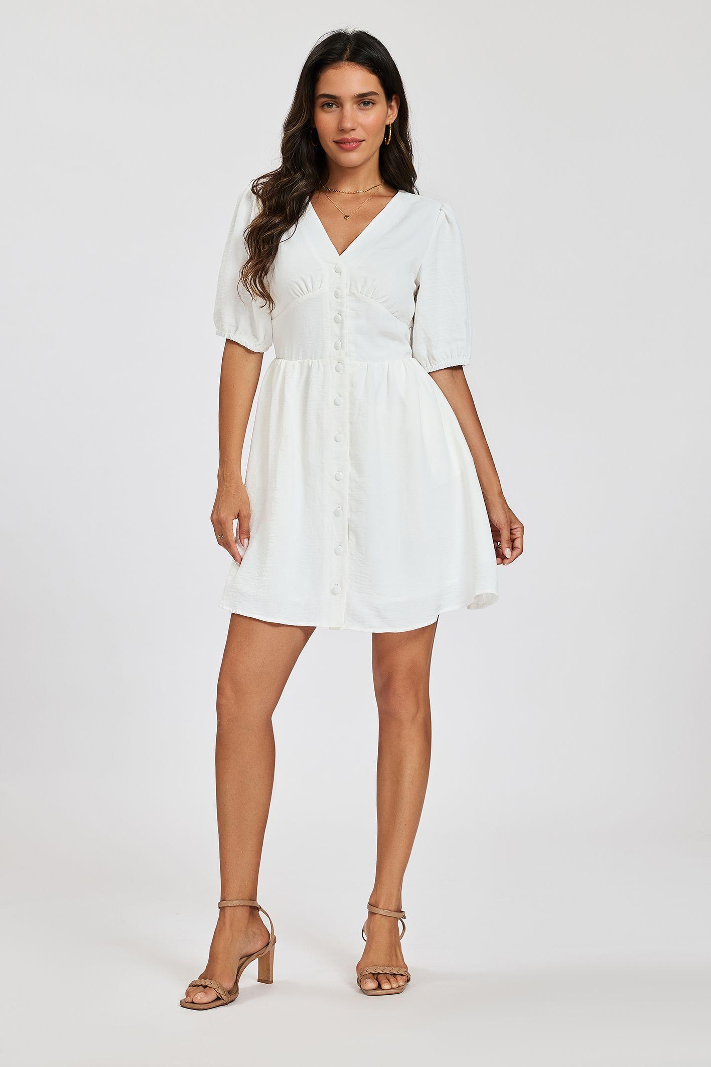 Puff Sleeve Button Down Mini Dress by FS COLLECTION
