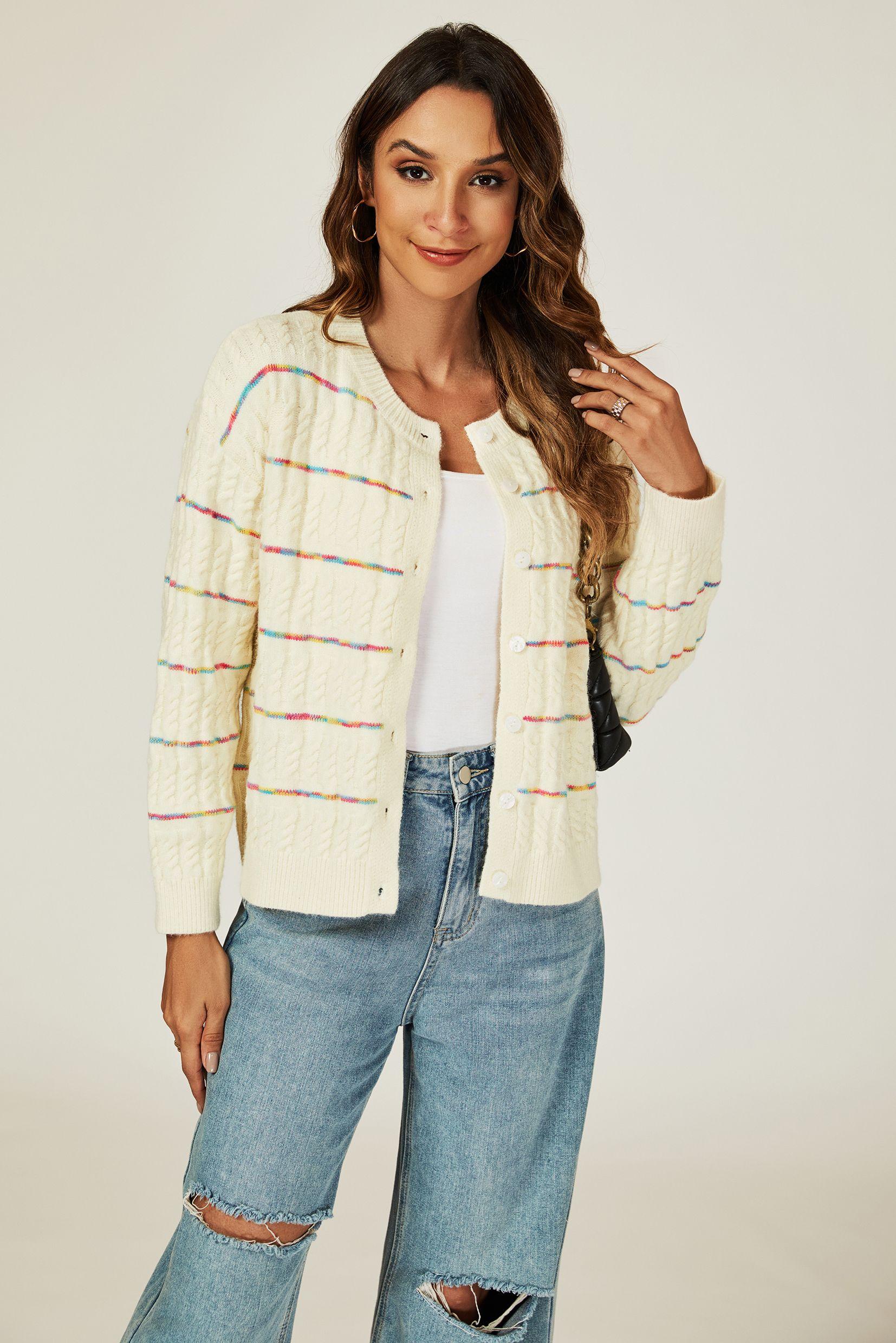 Rainbow Stripe Knitted Cardigan by FS COLLECTION