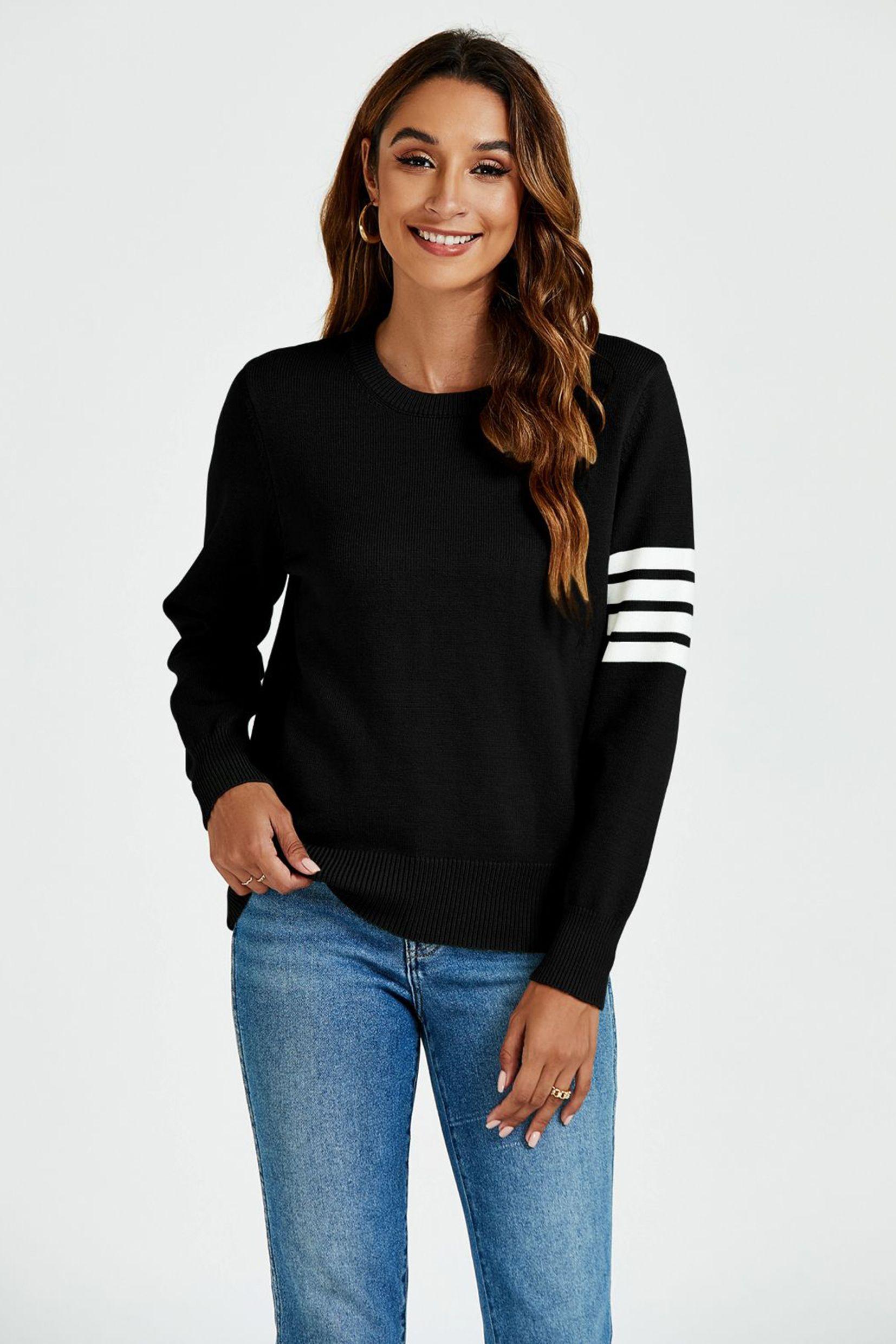 Stripe Pattern Jumper Top In Black by FS COLLECTION