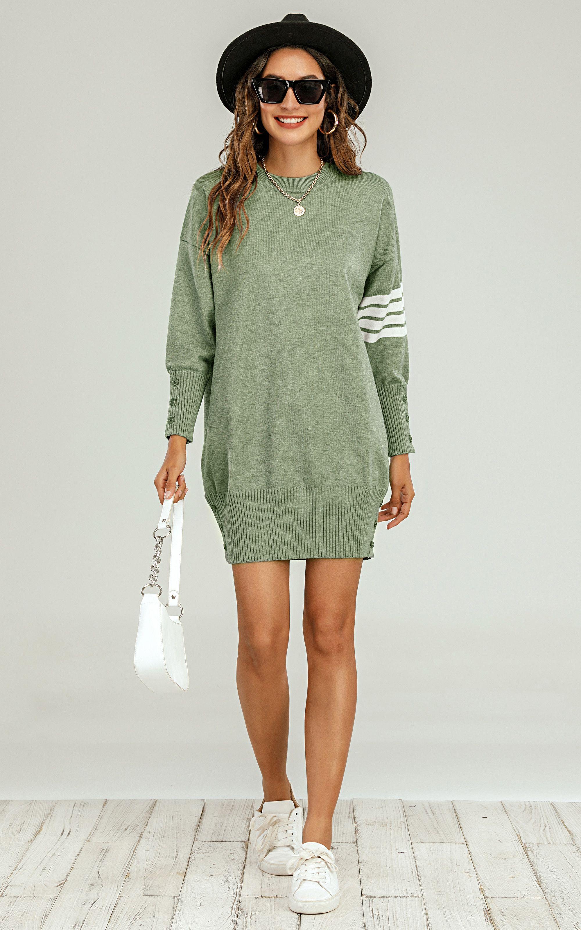 Wool Knitted Tunic Jumper Dress With White Stripe by FS COLLECTION
