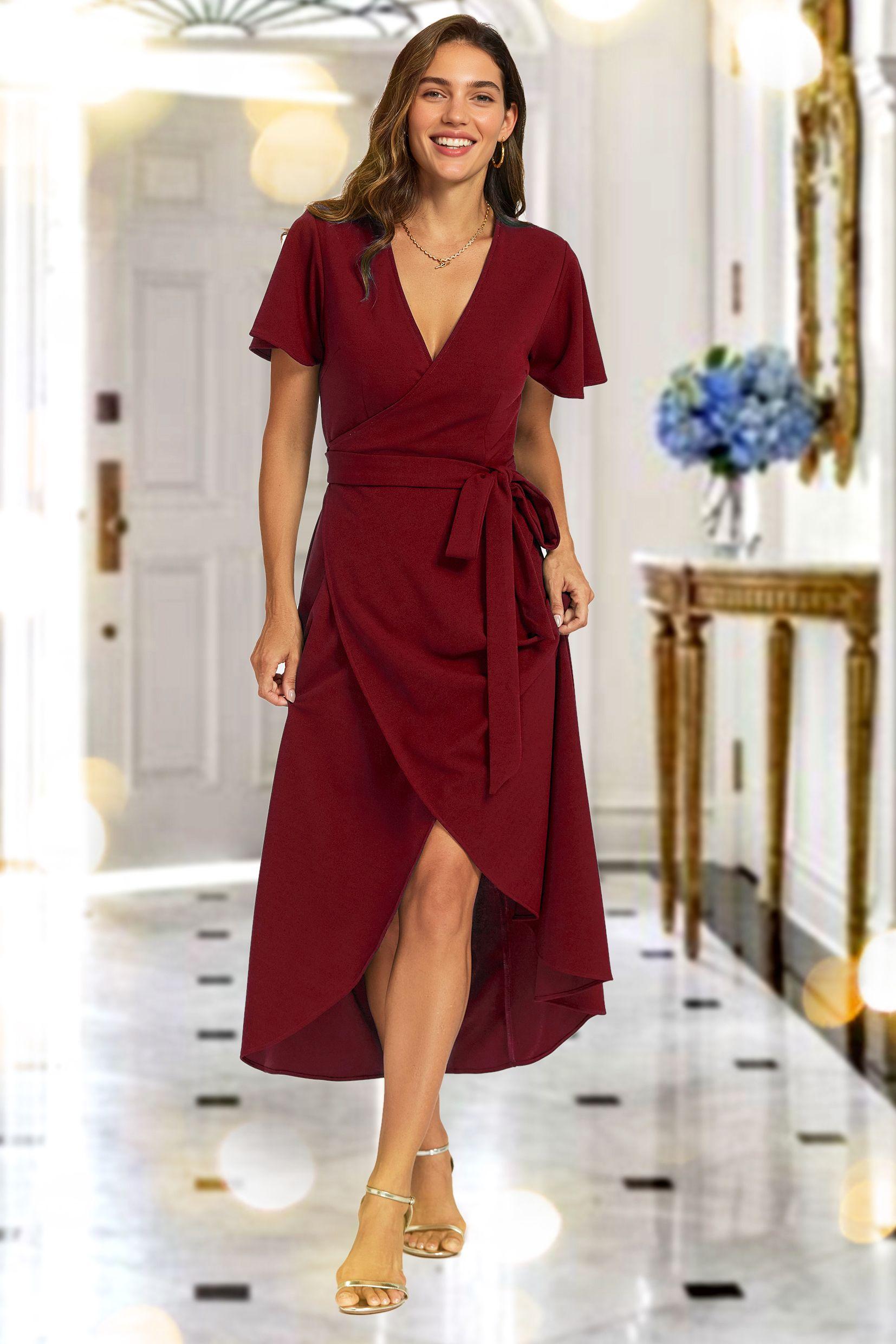 Wrap Maxi Dress In Wine by FS COLLECTION