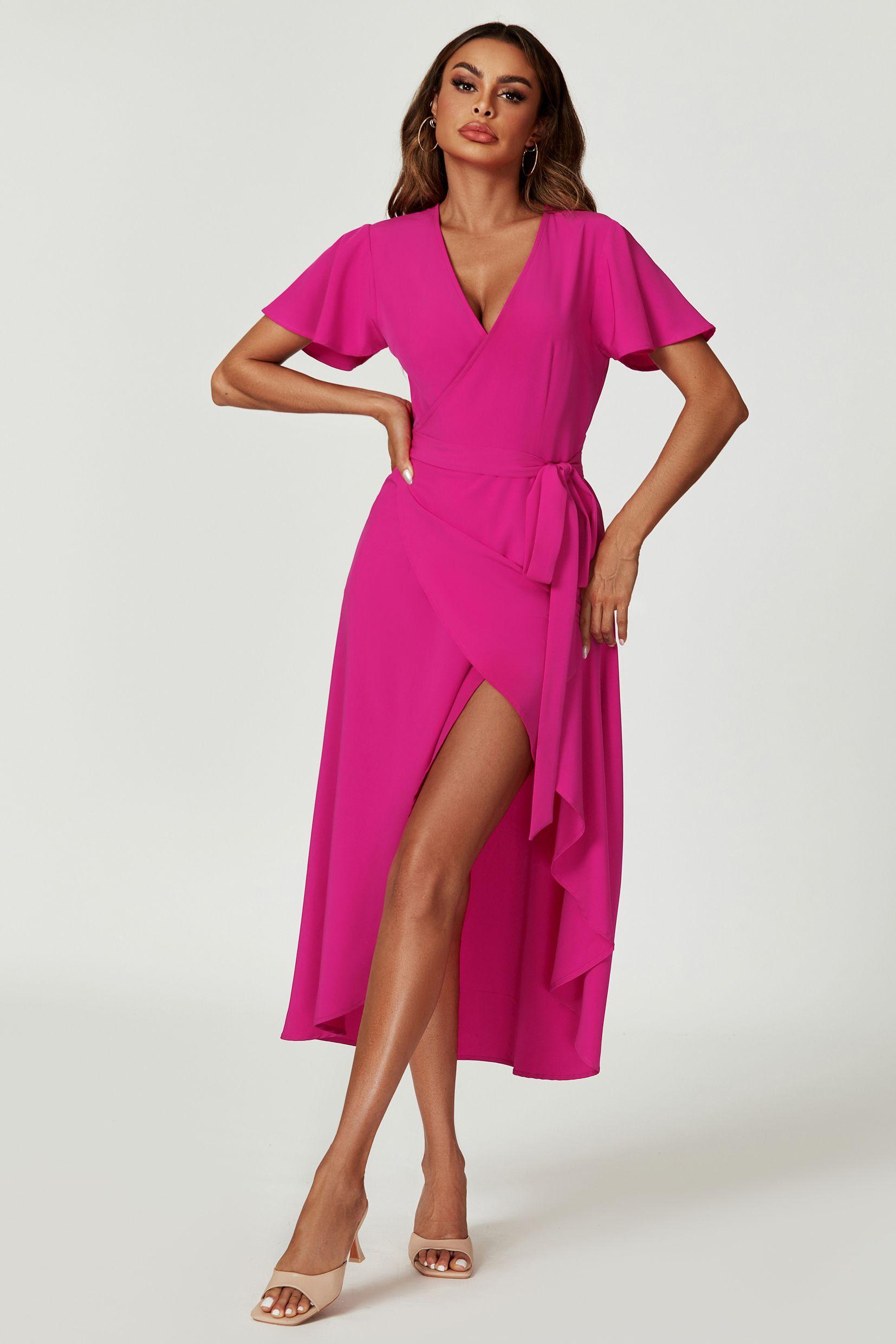 Wrap Midi Dress In Magenta by FS COLLECTION