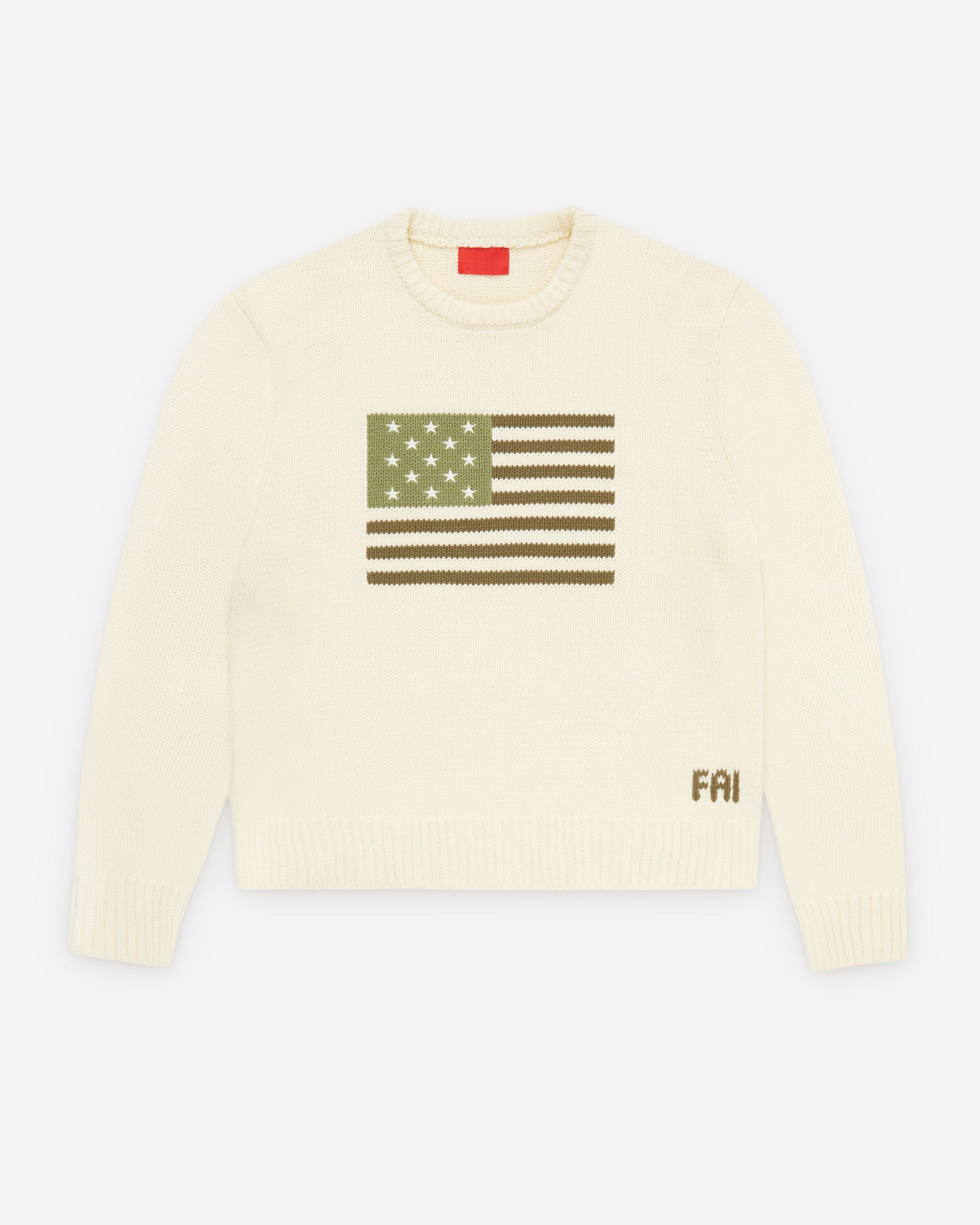 Fugazi - Men's Big Green Flag Sweater - (Cream) by FUGAZI