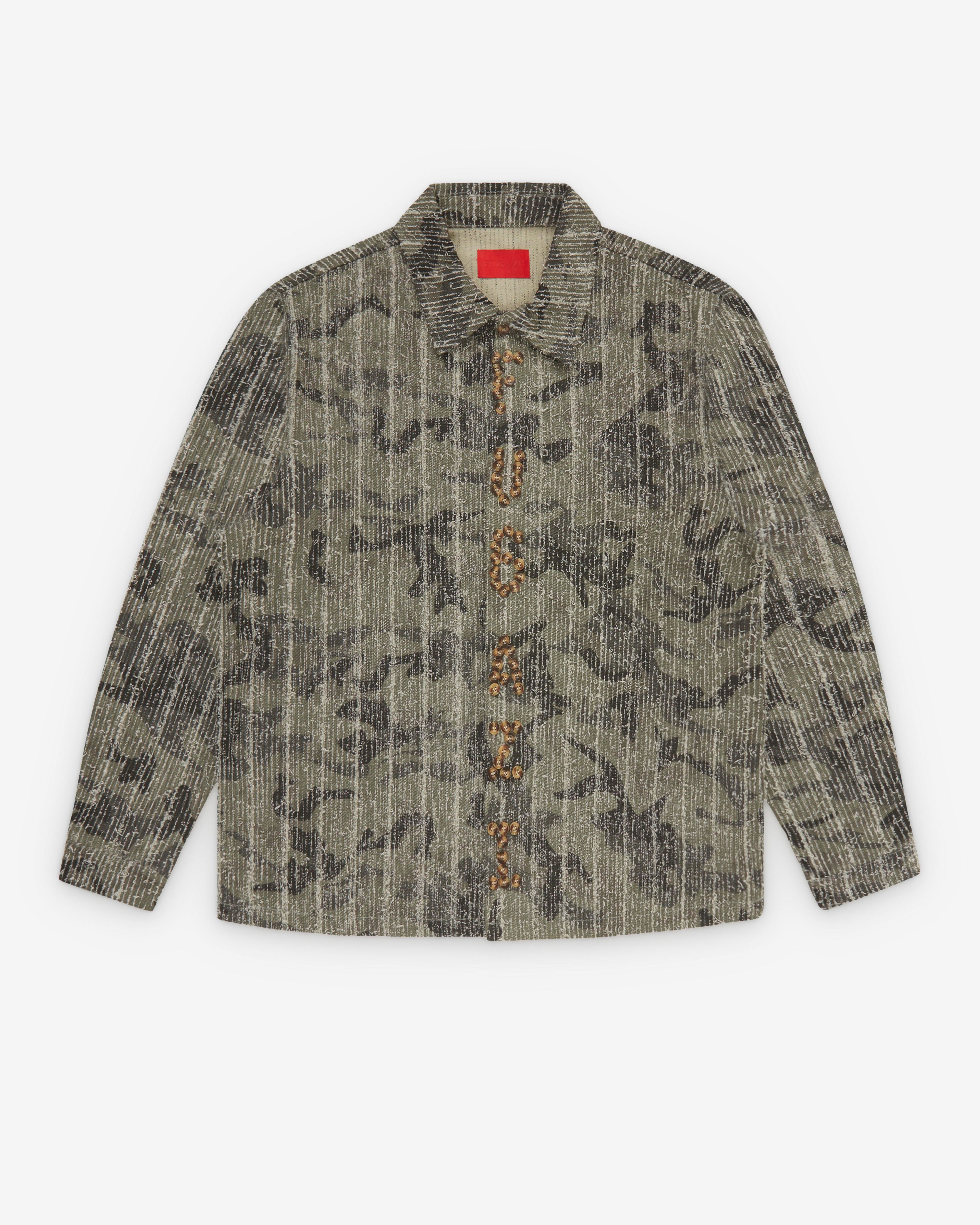 Fugazi - Men's Textured Letter Button Up - (Camo) by FUGAZI