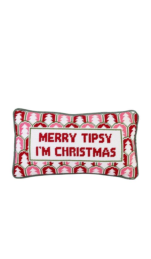 Furbish Studio Merry Tipsy Needlepoint Pillow in Red,Green by FURBISH STUDIO Furbish Studio Merry Tipsy Needlepoint Pillow in Red,Green by FURBISH STUDIO