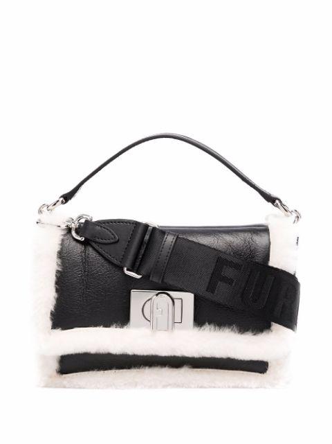 shearling-trim tote bag by FURLA