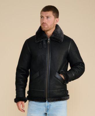 Men's Suede Shearling Jacket, Black by FURNIQ UK