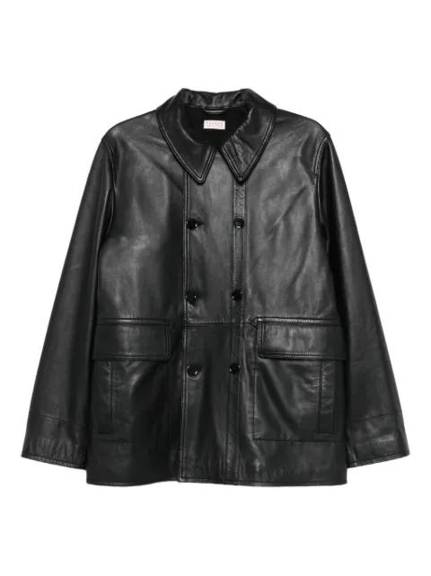 double-breasted leather shirt jacket by FURSAC