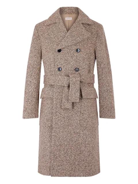 tweed-belted double-breasted coat by FURSAC