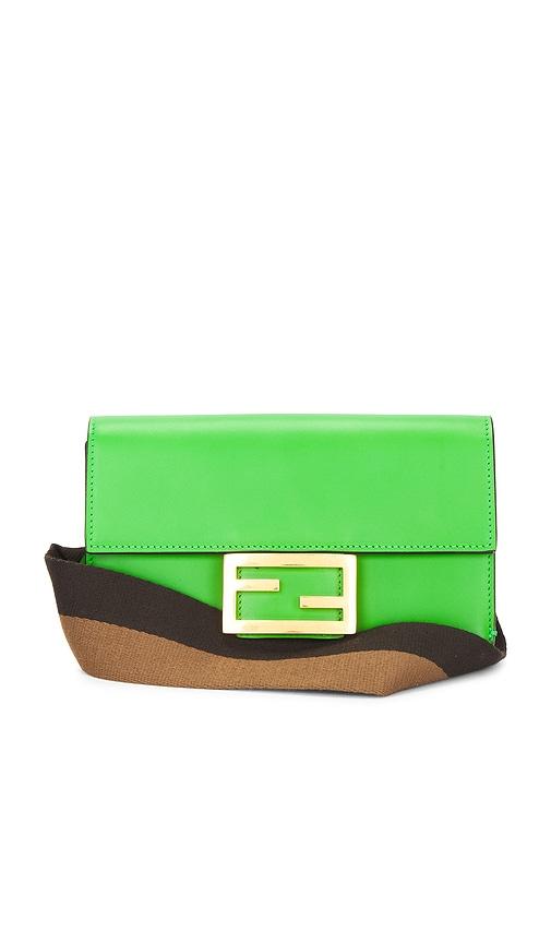 FWRD Renew Fendi Mini Baguette Shoulder Bag in Green by FWRD RENEW