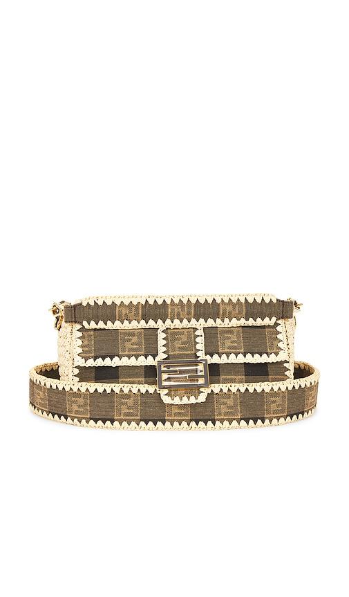 FWRD Renew Fendi Pequin Baguette Shoulder Bag in Beige by FWRD RENEW