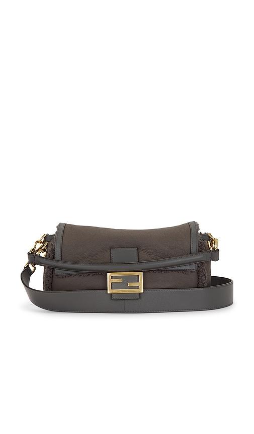 FWRD Renew Fendi Shearling Baguette Shoulder Bag in Grey by FWRD RENEW