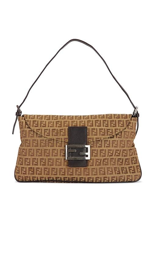 FWRD Renew Fendi Zucchino Baguette Shoulder Bag in Brown by FWRD RENEW