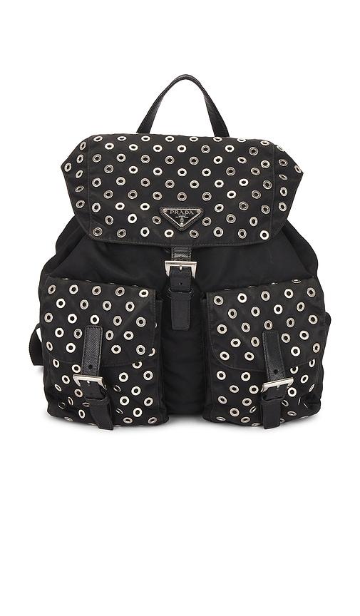 FWRD Renew Prada Grommet Embellished Tessuto Backpack in Black by FWRD RENEW