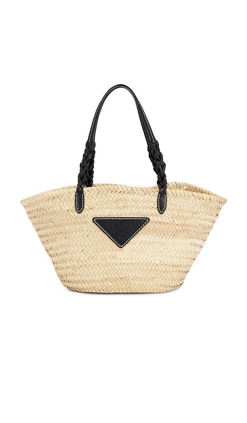 FWRD Renew Prada Palmitto Vitello Basket Tote Bag in Beige by FWRD RENEW