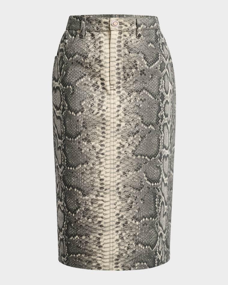 Adalaide Snakeskin-Print Denim Midi Skirt by GABRIELA HEARST