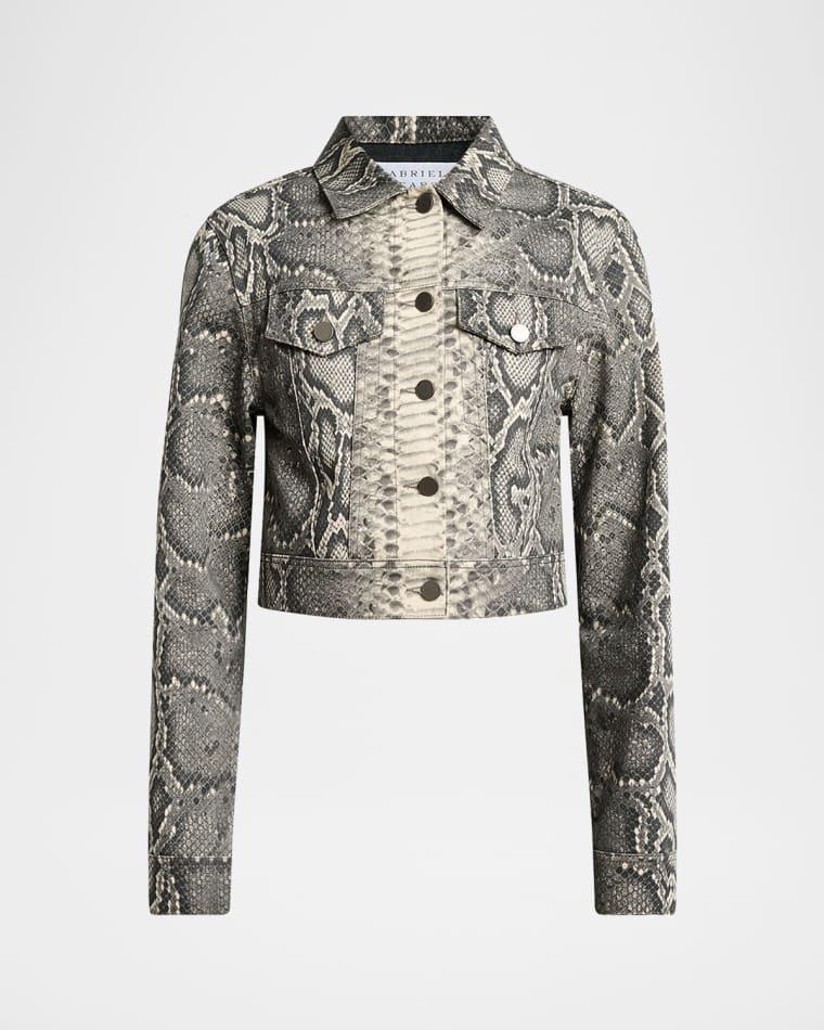 Bronte Snakeskin-Print Crop Denim Jacket by GABRIELA HEARST