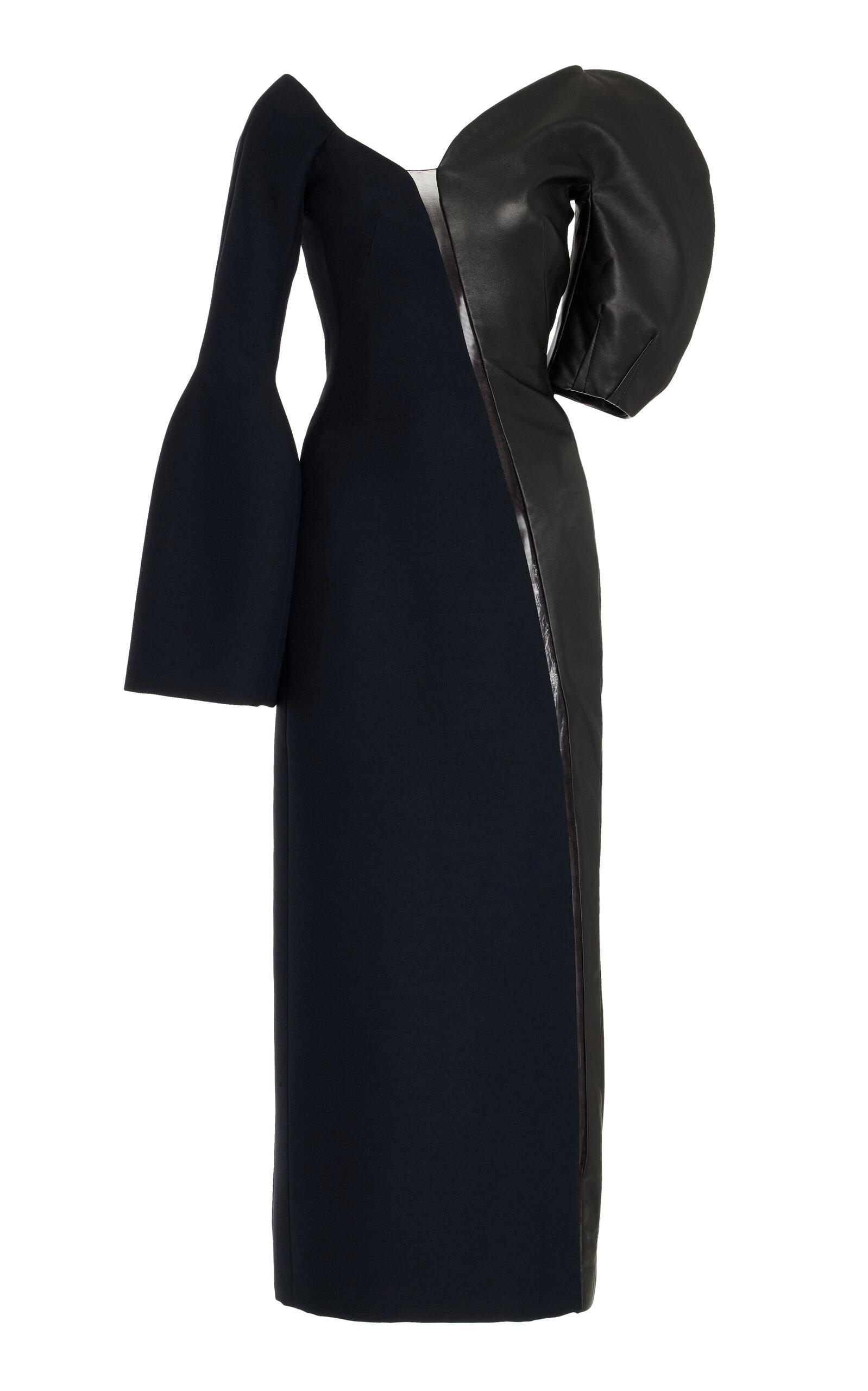 Gabriela Hearst Merlin Asymmetric Leather Wool-Silk Combo Midi Dress - Moda Operandi by GABRIELA HEARST