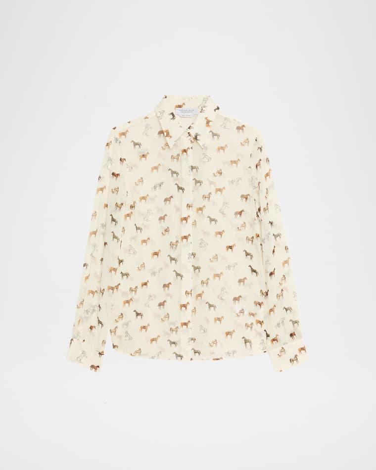 Henri Horse-Print Chiffon Button-Down Blouse by GABRIELA HEARST