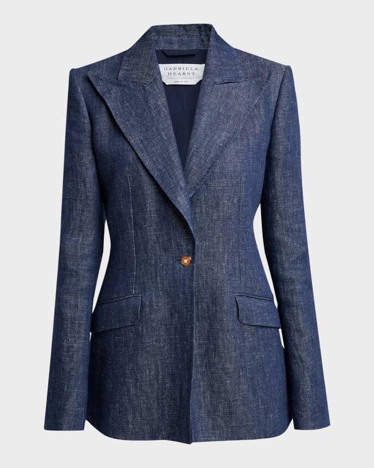 Leiva Linen Single-Breasted Blazer Jacket by GABRIELA HEARST
