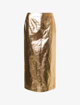 Manuela Metallic Linen Midi Skirt by GABRIELA HEARST