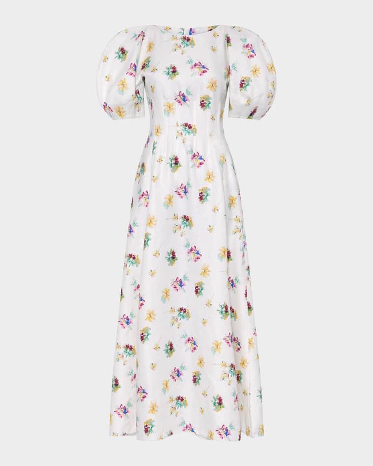 Ranya Puff-Sleeve Mia's Flowers-Print Linen Maxi Dress by GABRIELA HEARST