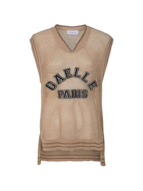 logo-patch mesh top by GAELLE PARIS