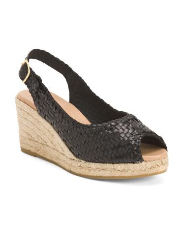 Leather Woven Espadrille Slingback Wedge Sandals for Women by GAIMO