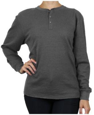 Women's Oversize Loose Fitting Waffle-Knit Henley Thermal Sweater by GALAXY BY HARVIC
