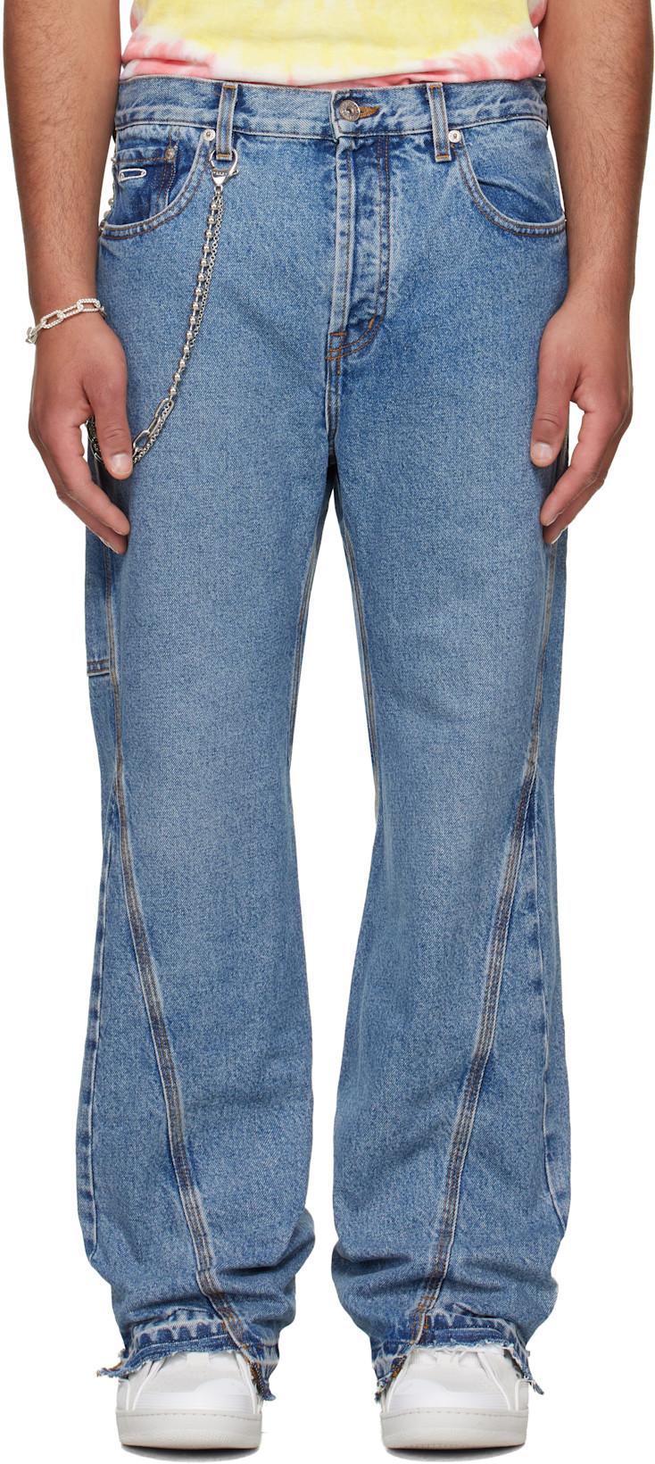 Blue Twisted Wide Leg Jeans by GALLERY DEPT.