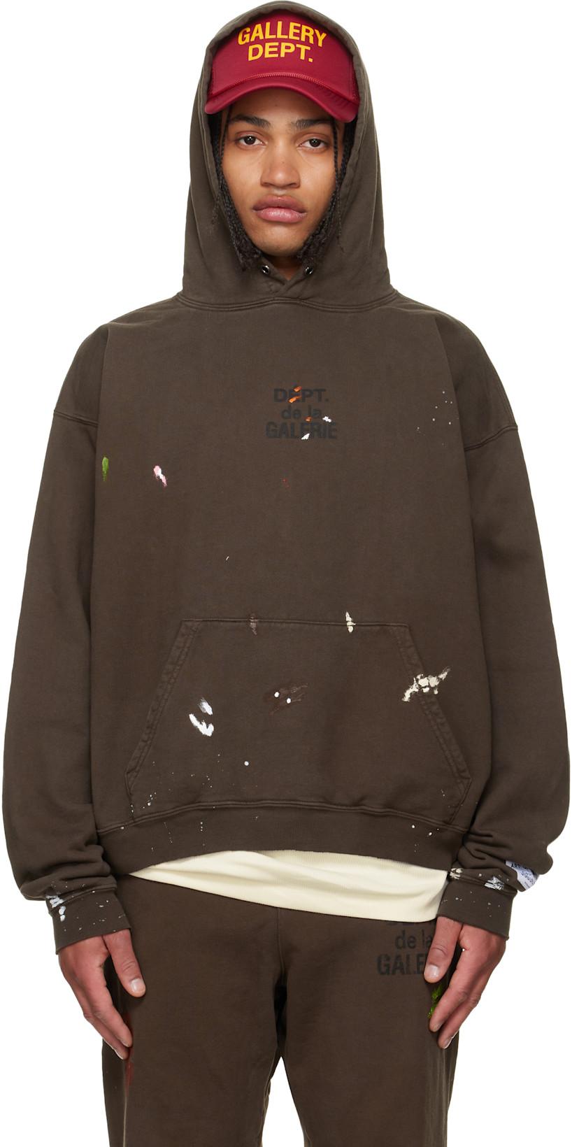 Brown French Logo Painted Hoodie by GALLERY DEPT.