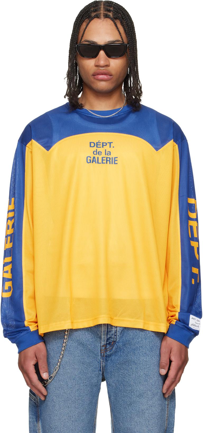 Yellow & Blue Western Sport Elegant Mesh L/S T-shirt by GALLERY DEPT.