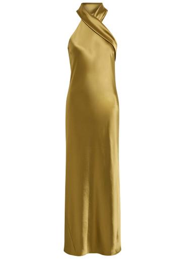 Pandora cascading satin maxi dress by GALVAN