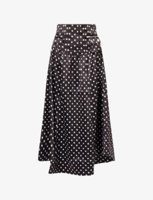 A-Line Polka-Dot Satin Midi Skirt by GANNI