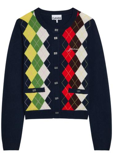 Argyle wool and cashmere-blend cardigan by GANNI