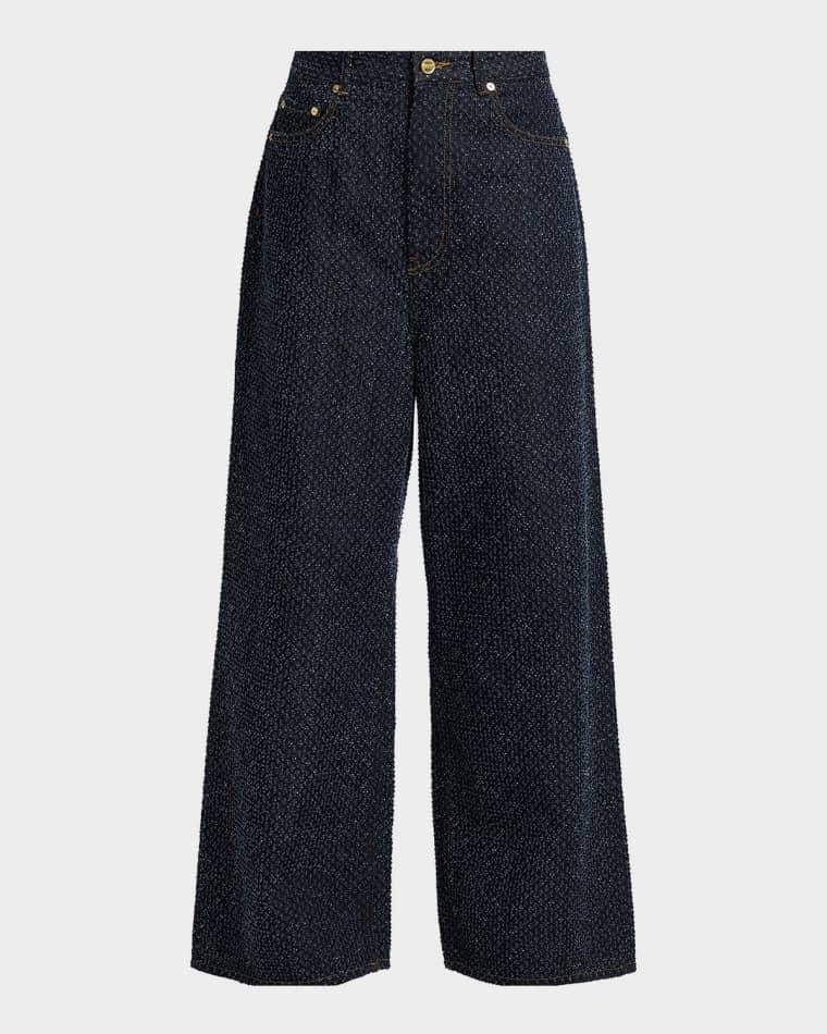 Baggy Tweed Denim Jeans by GANNI