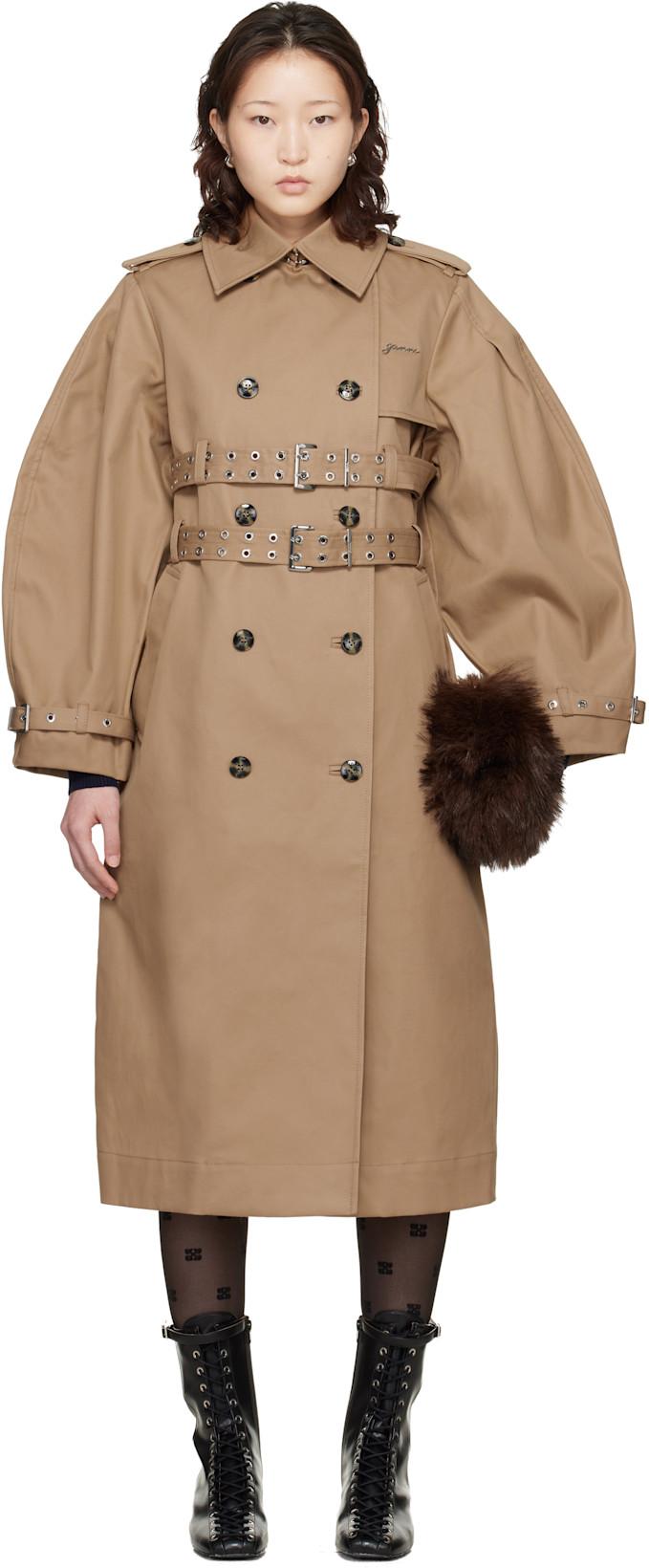 Beige Bonded Cotton Trench Coat by GANNI