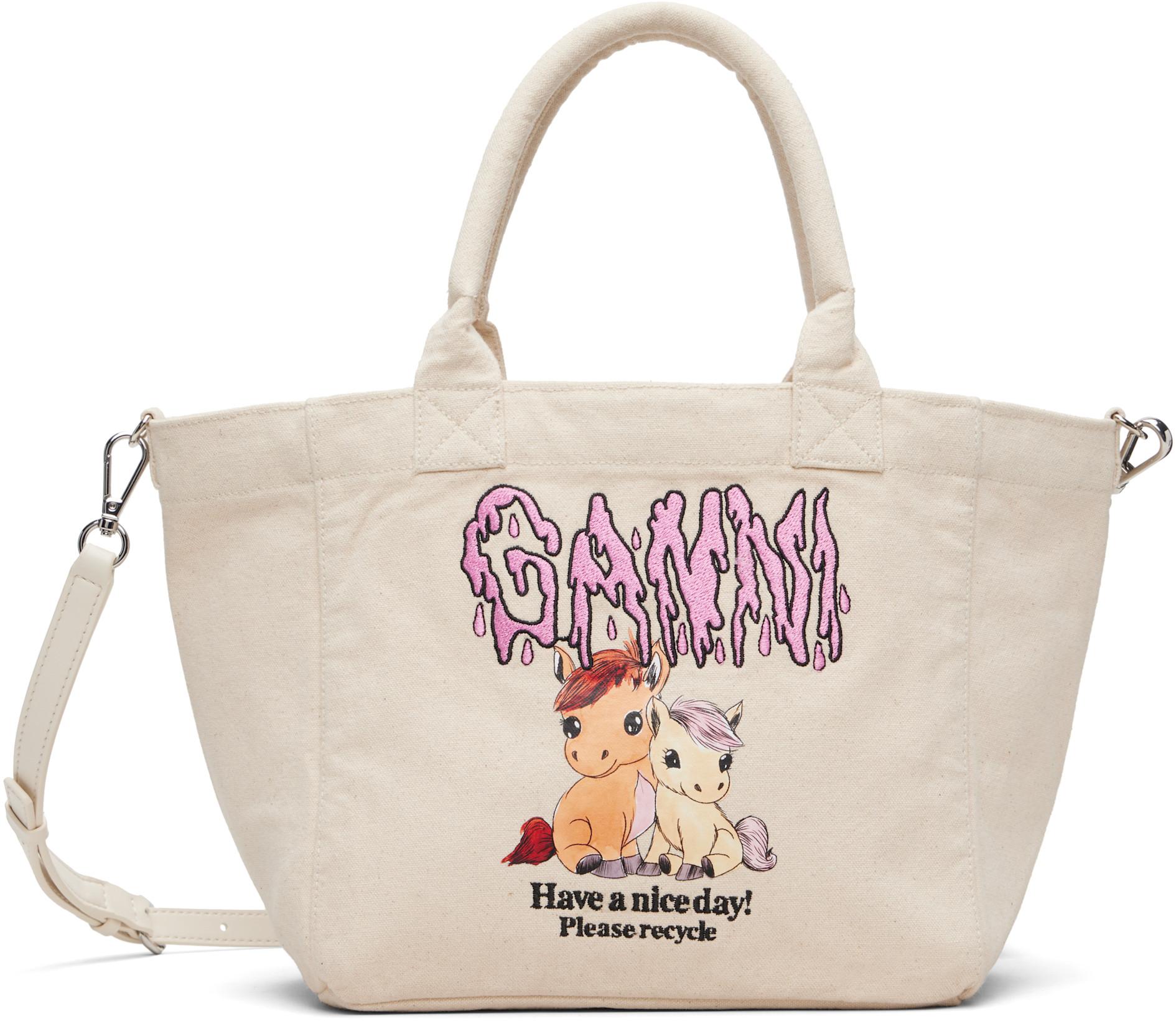 Beige Easy Pony Printed Shopper Tote by GANNI