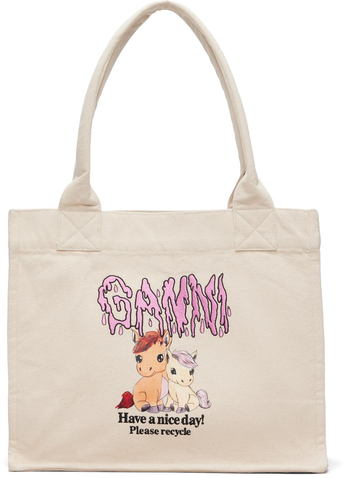 Beige Pony Printed Large Tote by GANNI