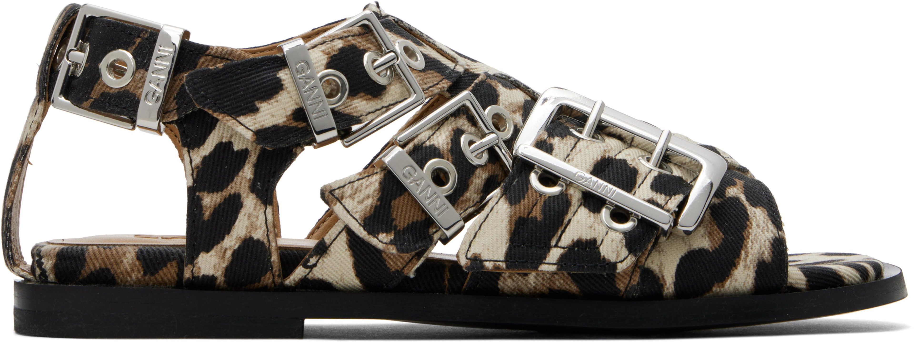 Beige & Black Feminine Buckle Strap Denim Sandals by GANNI