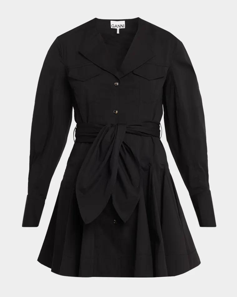 Belted Stretch Cotton Mini Dress by GANNI
