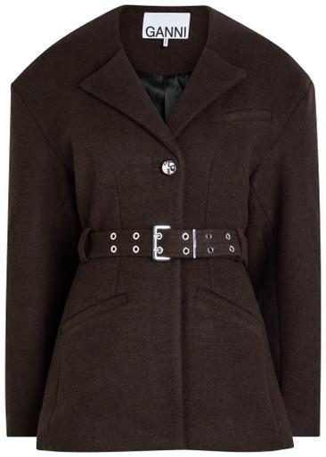 Belted wool-blend peacoat jacket by GANNI