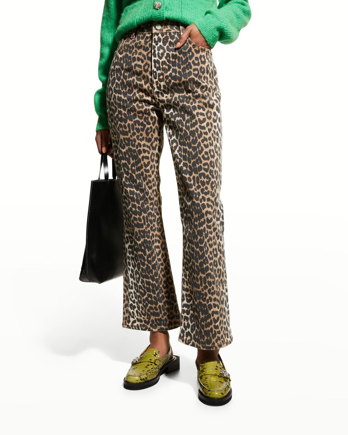 Betzy Leopard Cropped Bootcut Jeans by GANNI