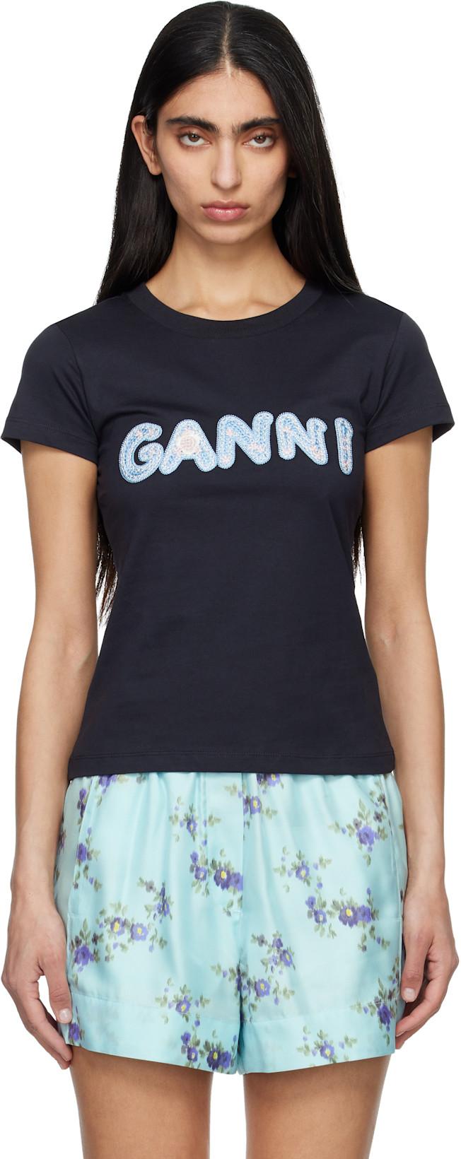 Black Baby Fit 'Ganni' T-shirt by GANNI