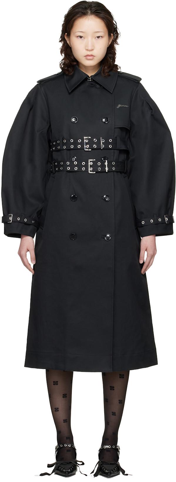 Black Bonded Cotton Trench Coat by GANNI