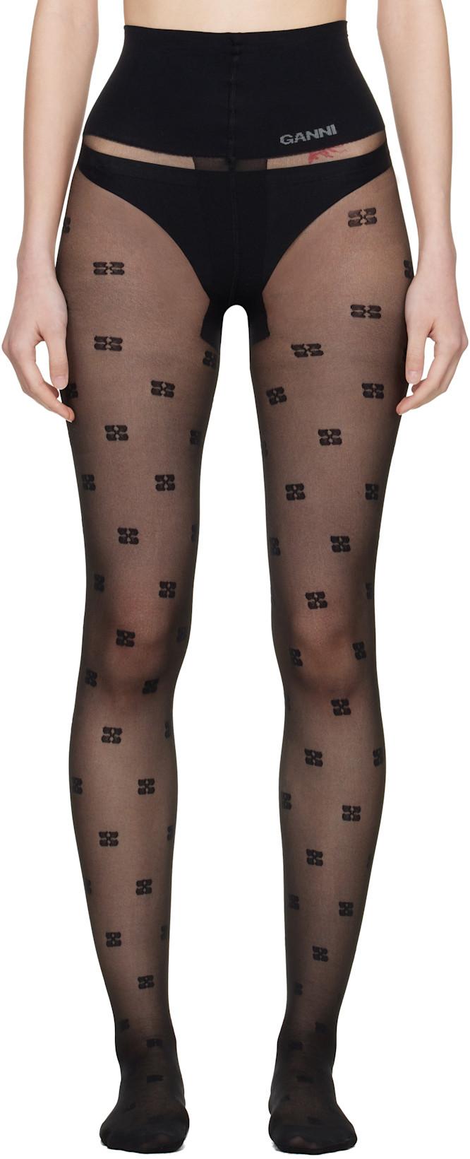 Black Butterfly Lace Tights by GANNI