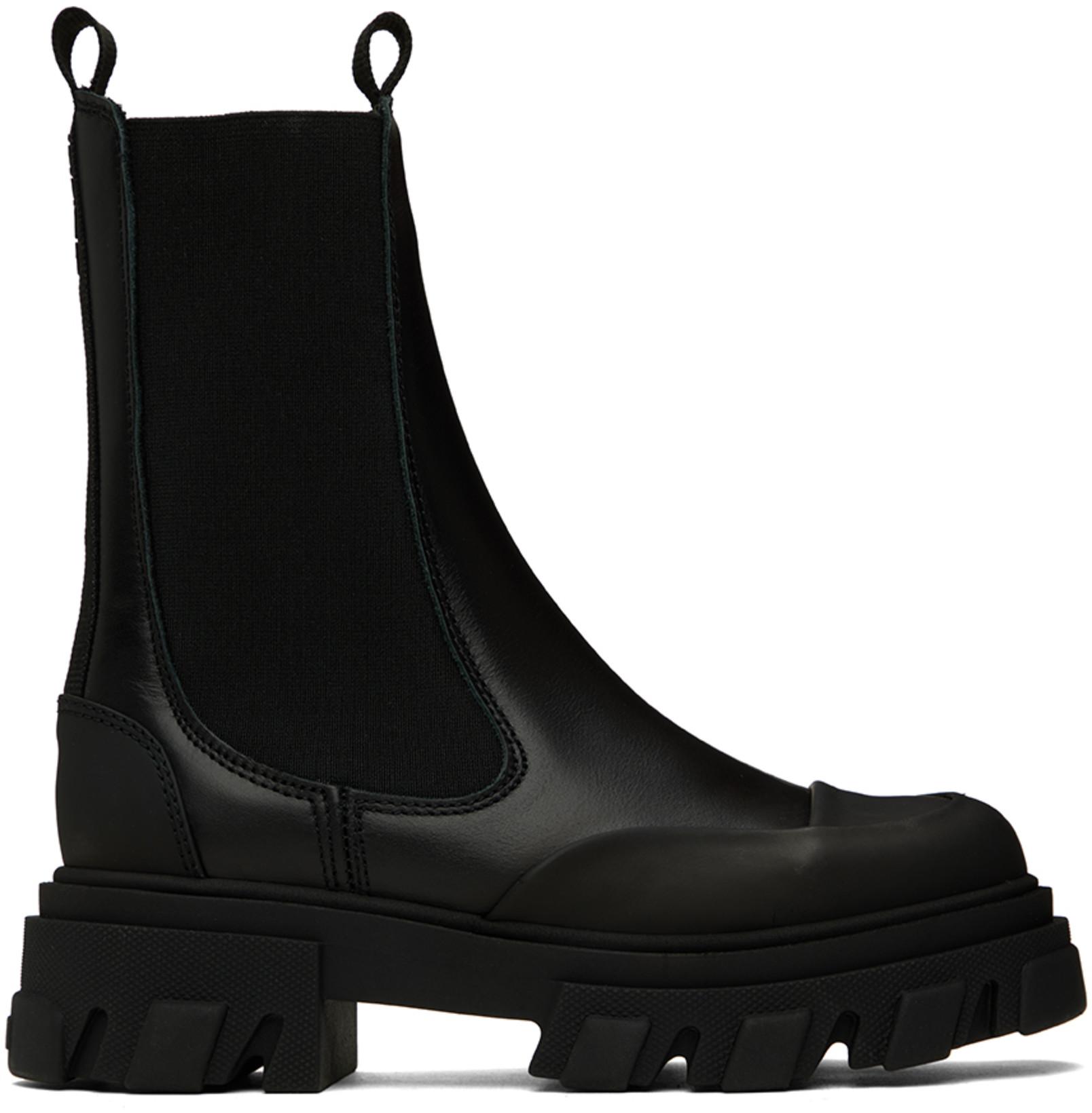 Black Cleated Mid Chelsea Boots by GANNI